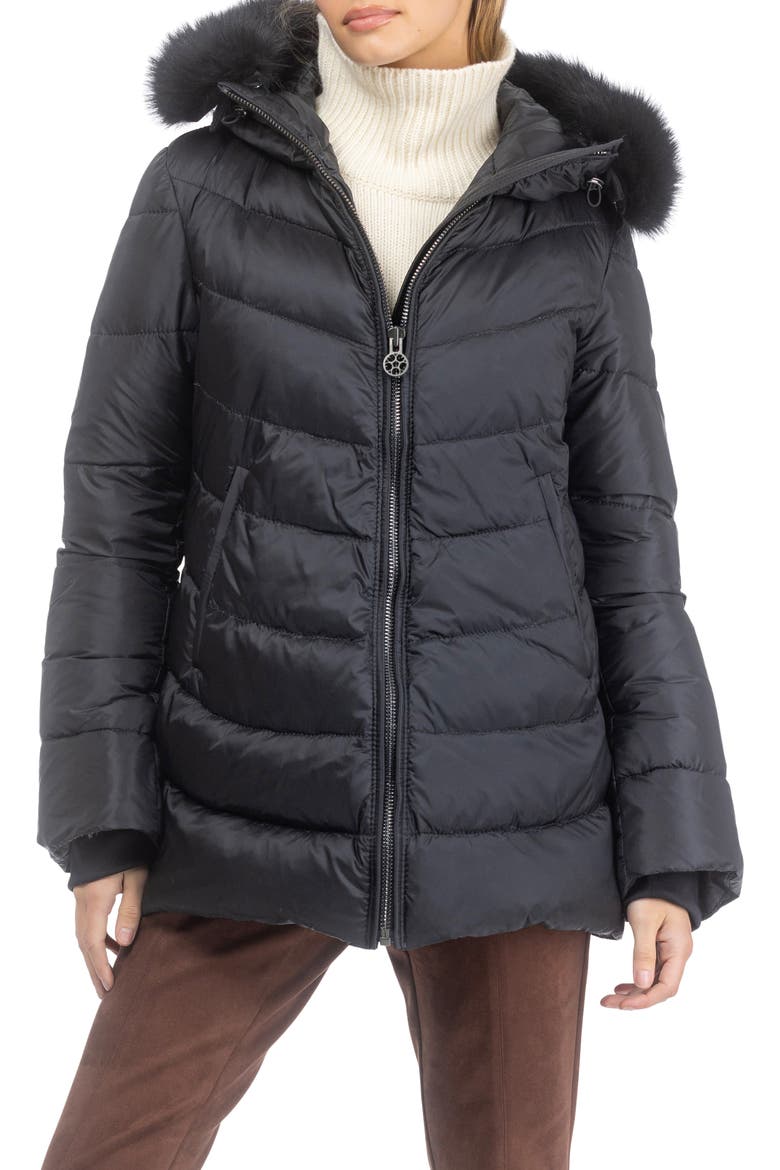 Apres-Ski Mid Jacket With Detachable Genuine Shearling Hood Trim, Alternate, color, BLACK/BLACK