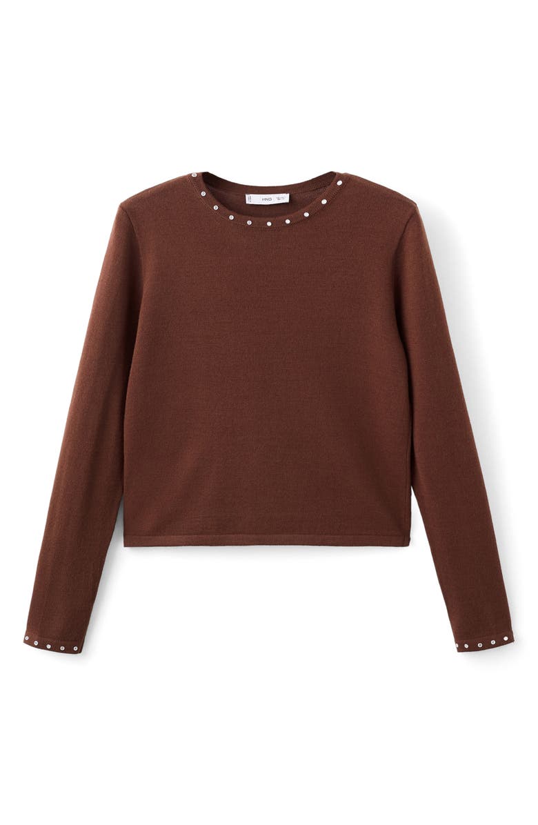MANGO Studded Knit Sweater, Alternate, color, Brown