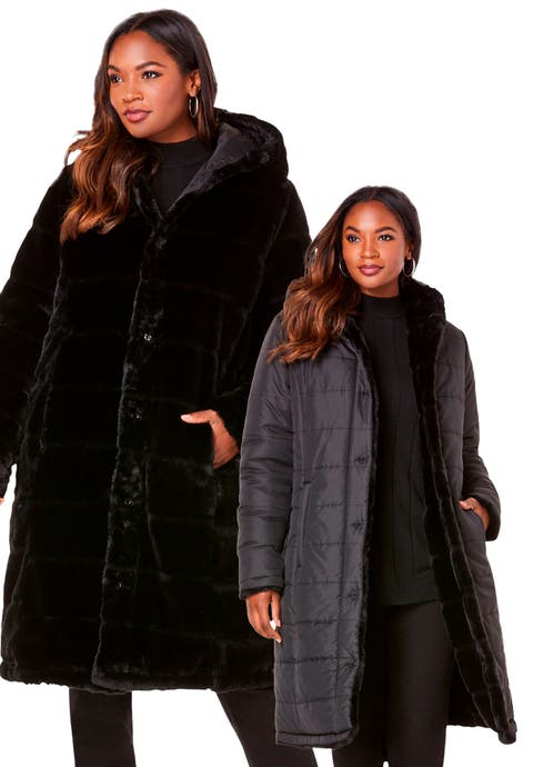 Plus Size 2-in-1 Puffer and Faux Fur Coat (Plus)