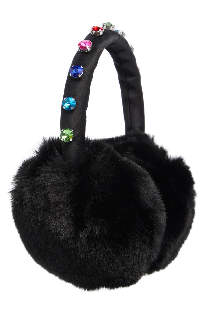 Kate Spade New York embellished faux fur earmuff, Main, color, 001 Black