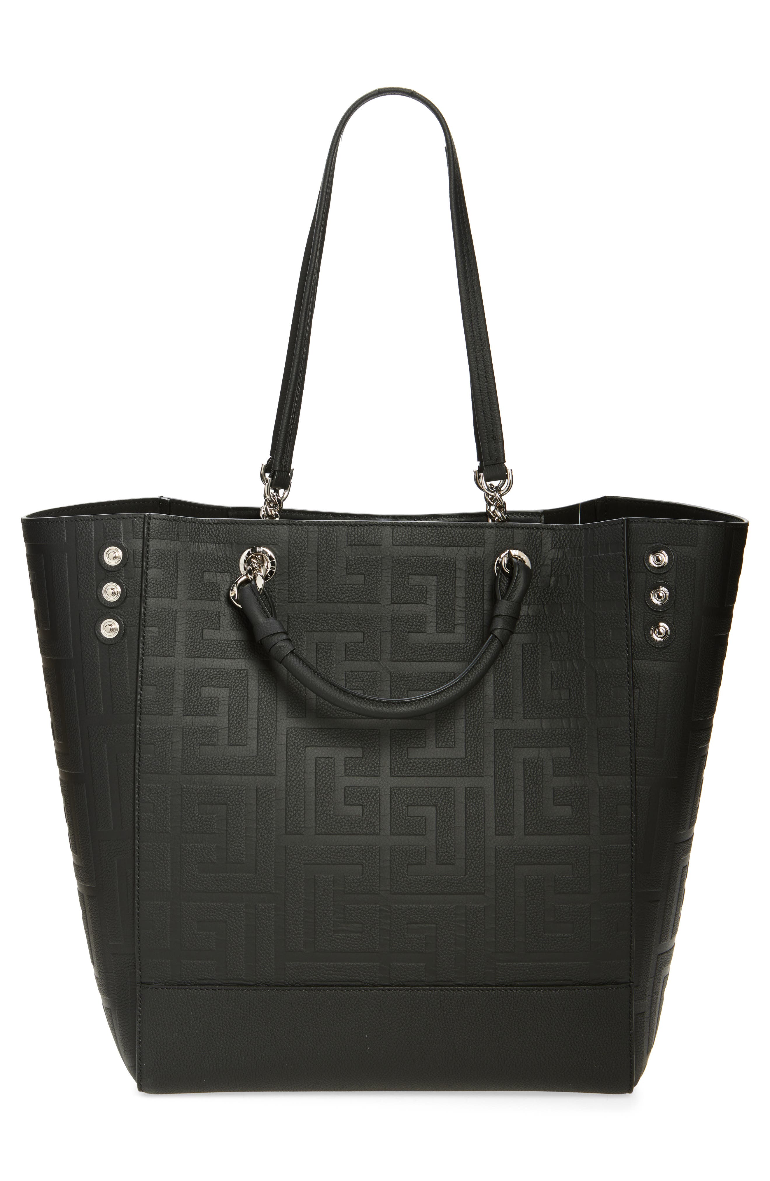 Balmain Cabas Monogram Grained Leather Tote, Alternate, color, 