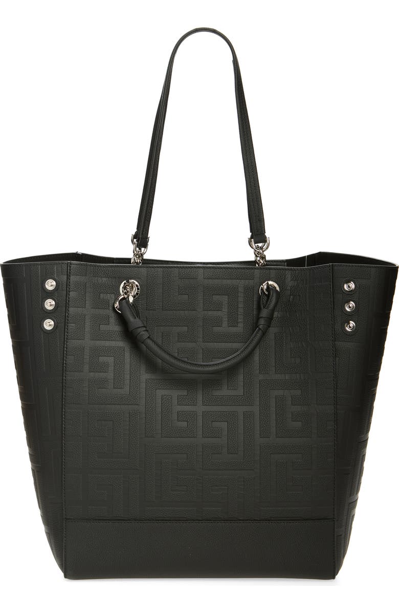 Balmain Cabas Monogram Grained Leather Tote, Alternate, color,