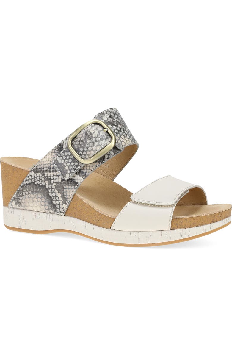 Dansko Shannon Platform Wedge Slide Sandal, Main, color, Snake/ Ivory Leather