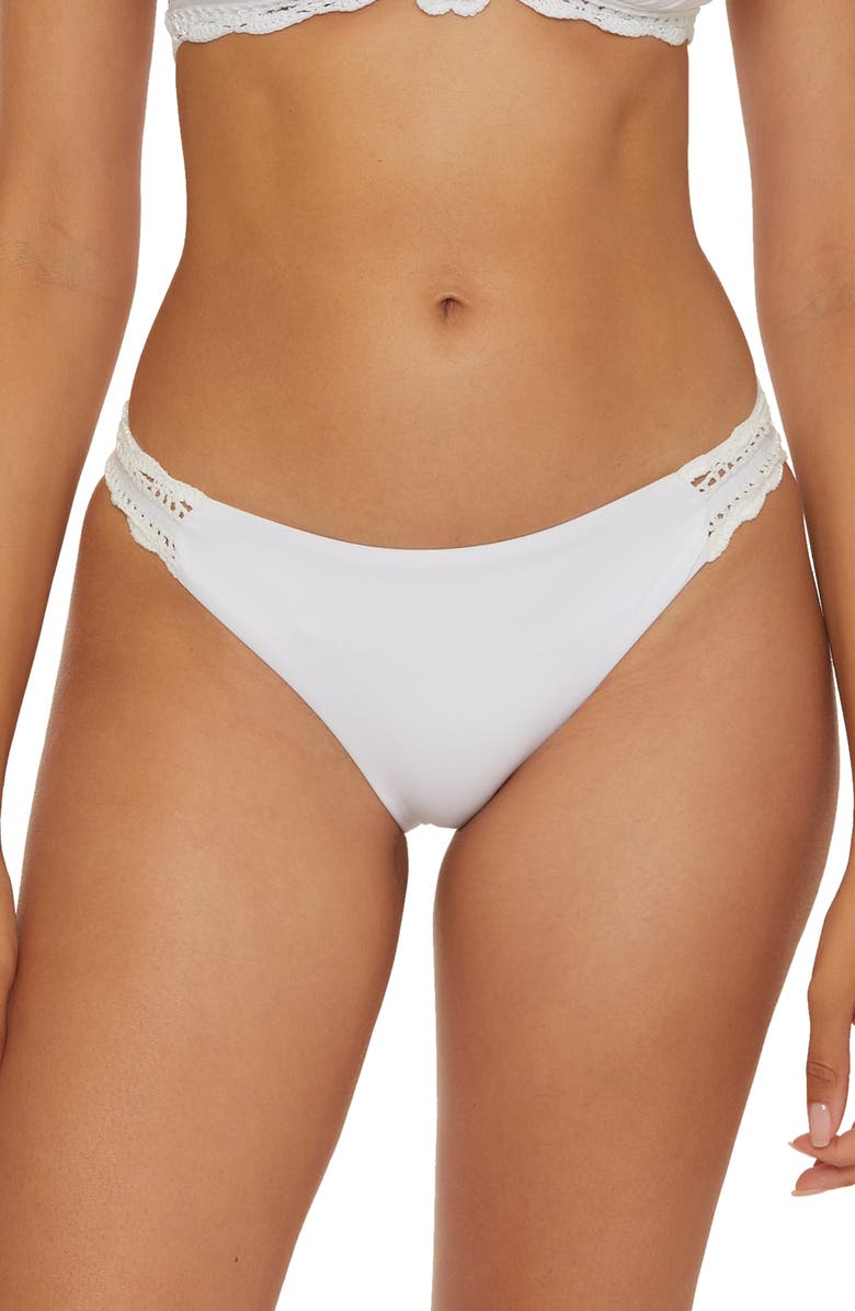 Becca Colette American Crochet Trim Bikini Bottoms, Main, color, White