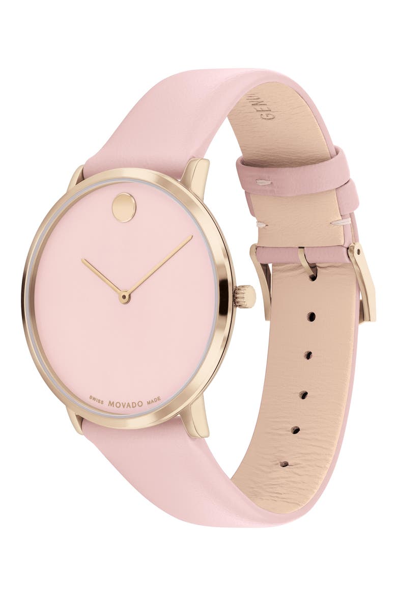 Modern 47 Faux Leather Strap Watch, 40mm x 6.3mm, Alternate, color, PINK DIAL
