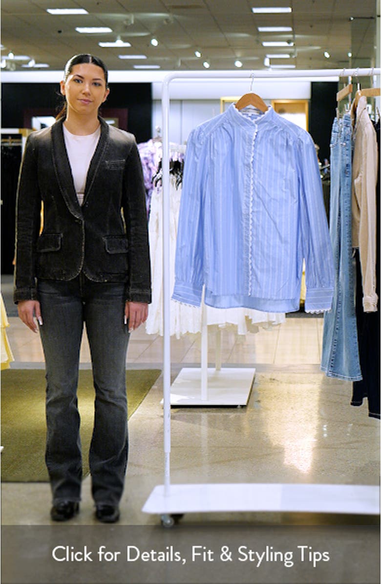 Stripe Scallop Trim Cotton Poplin Button-Up Shirt, sales video thumbnail