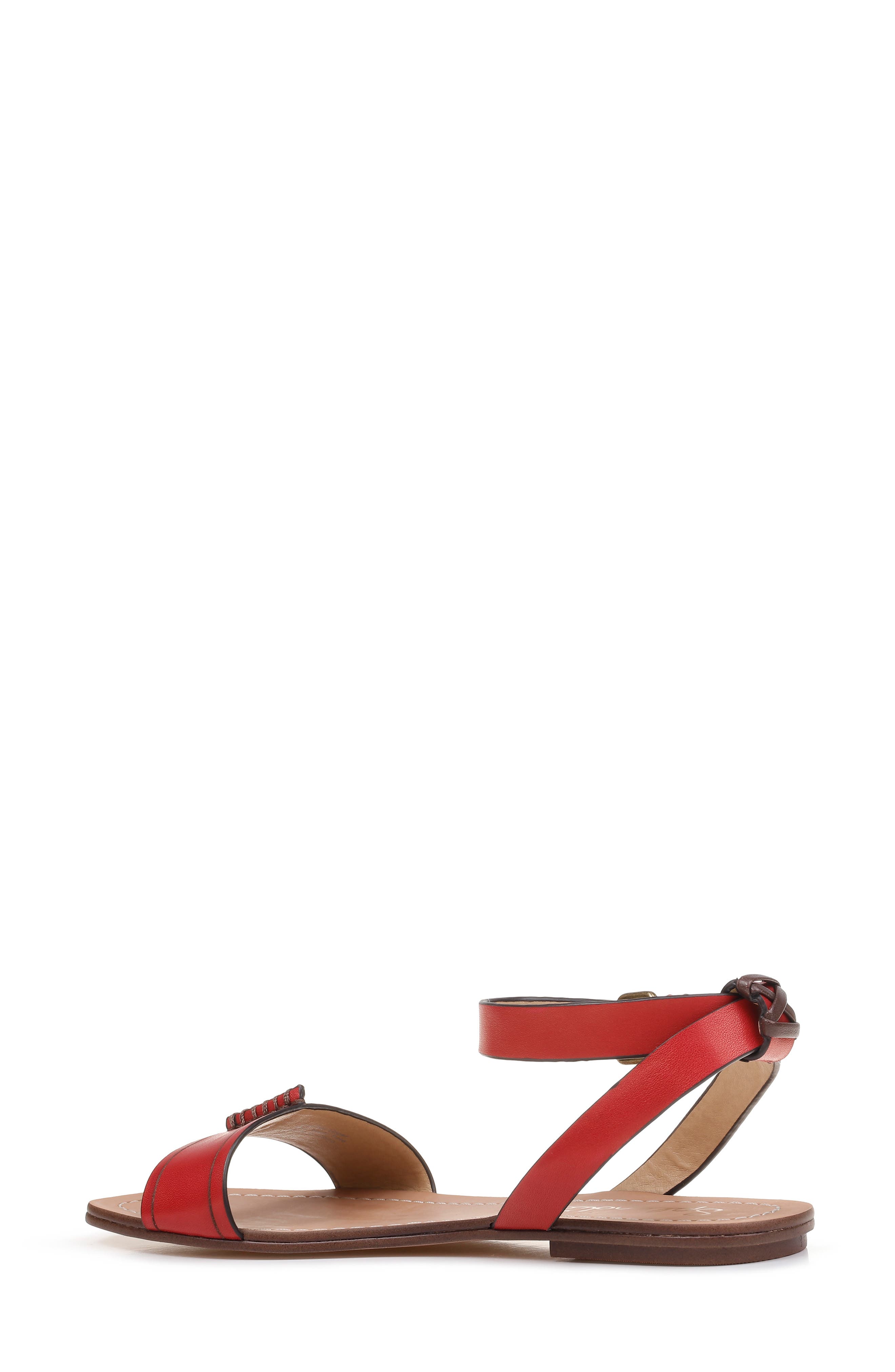 Tabitha Ankle Strap Flat Sandal, Alternate, color, AURORA RED LEATHER