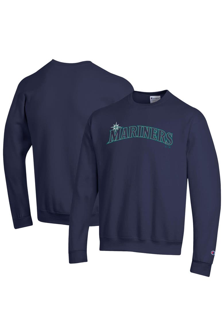 Men's Champion Navy Seattle Mariners Powerblend Wordmark Sweatshirt, Main, color, Navy