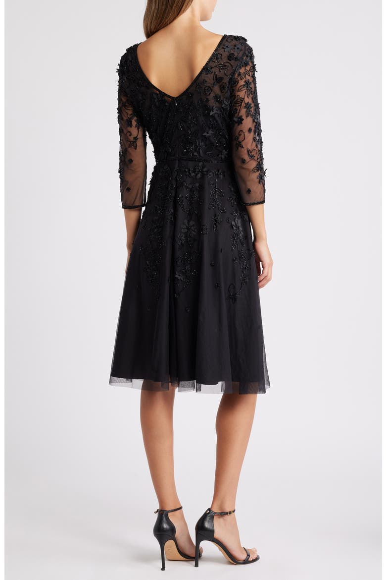 3D Floral Beaded Cocktail Dress, Alternate, color, BLACK