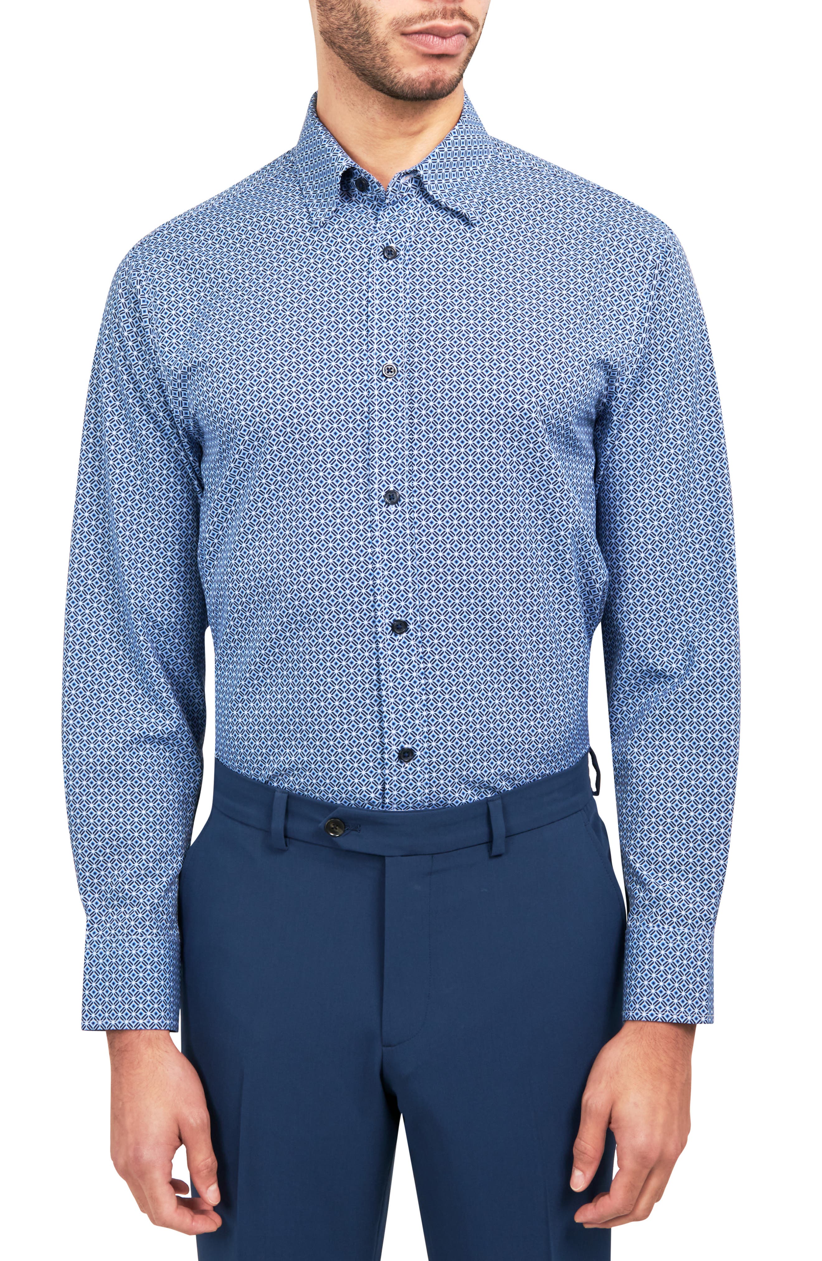 W.R.K Regular Fit Mosaic Geo Print Stretch Performance Dress Shirt