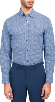 W.R.K Regular Fit Mosaic Geo Print Stretch Performance Dress Shirt