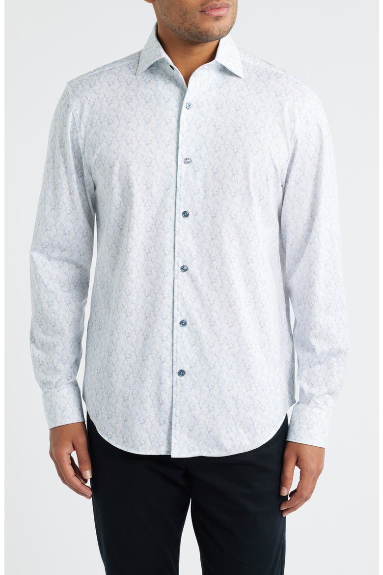 Devon OoohCotton® Abstract Print Button-Up Shirt, Main, color, AIR BLUE