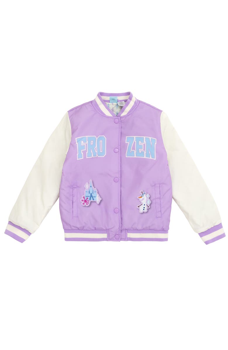 Disney Frozen Varsity Bomber Jacket, Main, color, Lavender Anna Elsa
