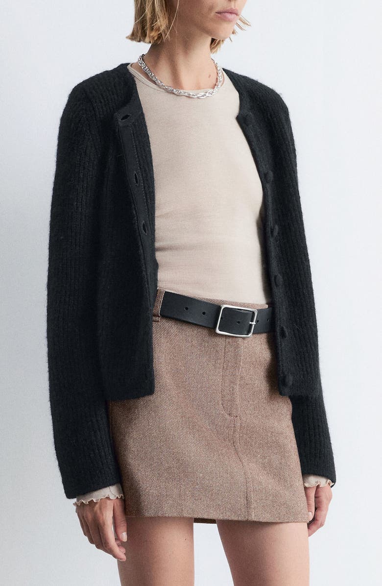 & Other Stories Wool & Alpaca Blend Rib Cardigan, Alternate, color, Black Dark