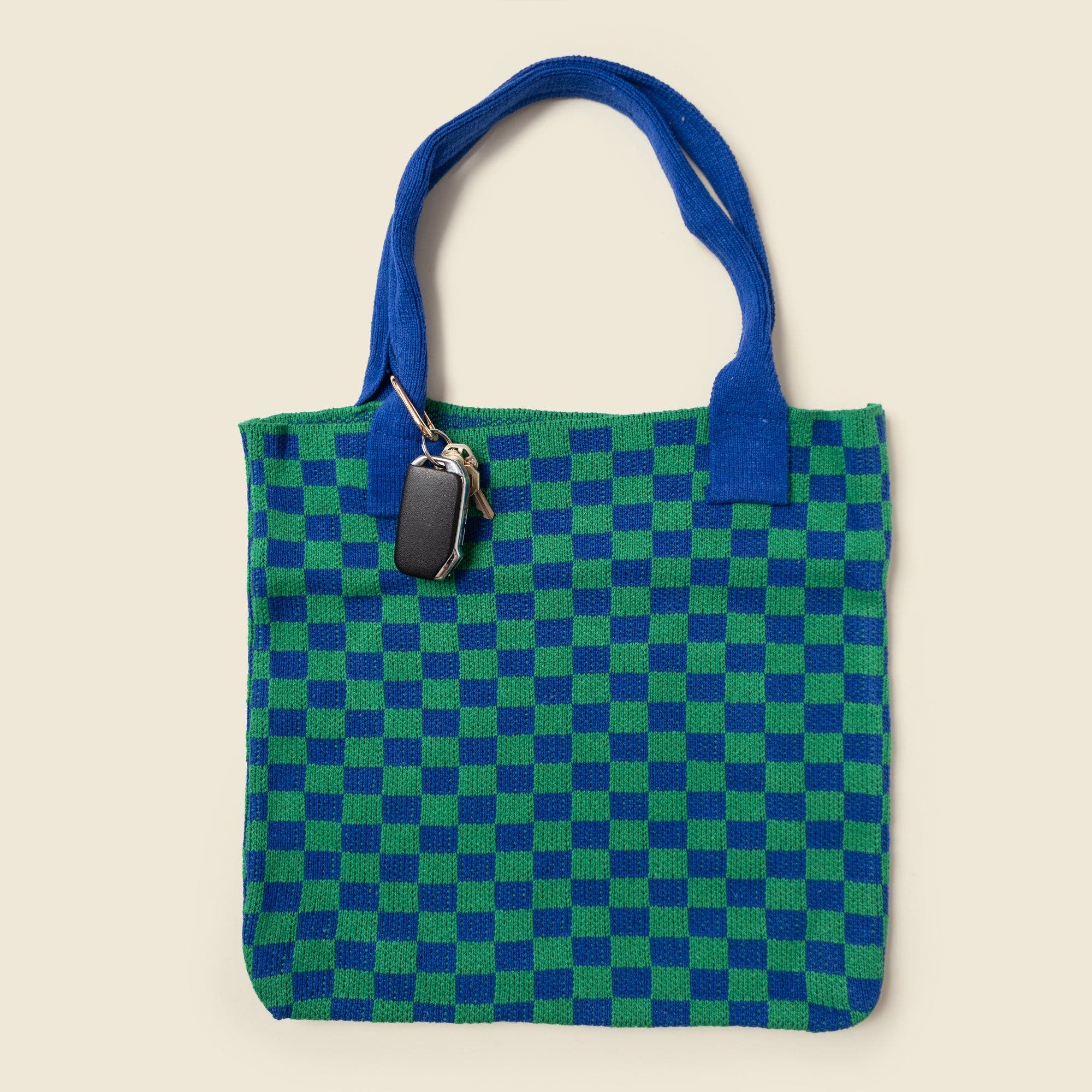 Checkered Sweater Tote Bag, Alternate, color, Navy and Green