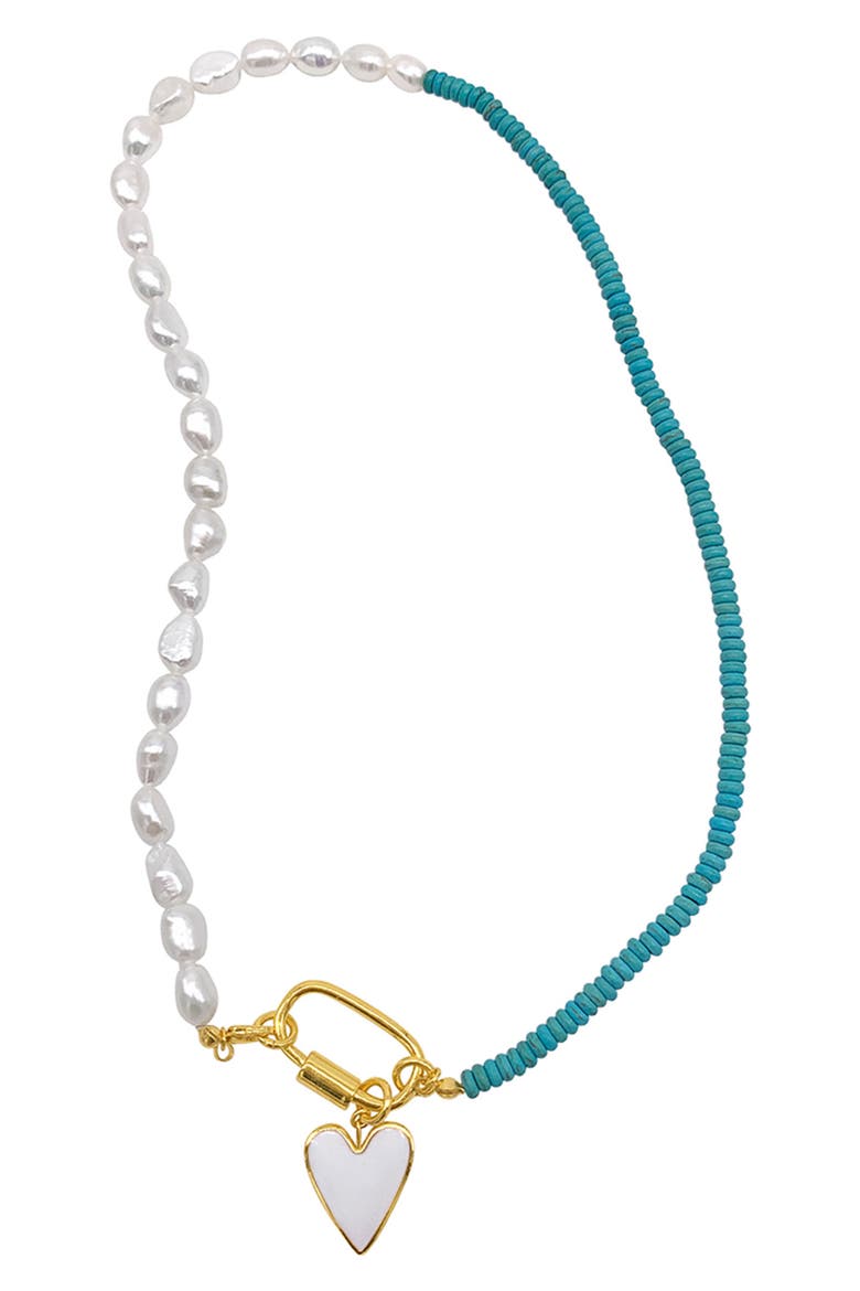 Turquoise & Freshwater Pearl Necklace, Main, color, BLUE