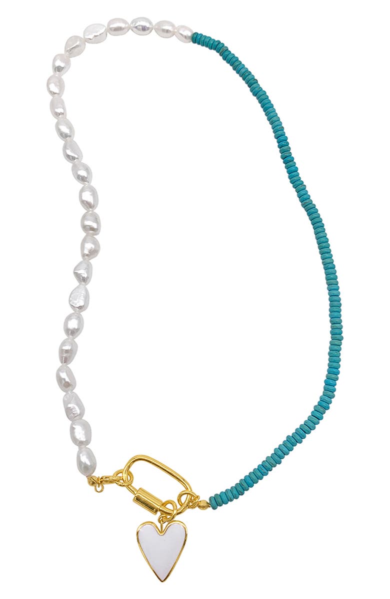 Adornia Turquoise & Freshwater Pearl Necklace, Main, color, Blue