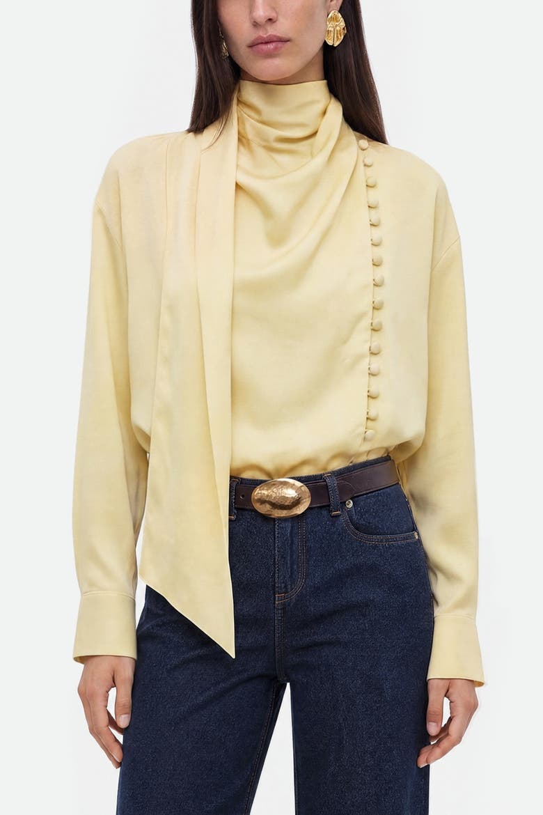 Button Front Shawl Collar Blouse, Main, color, Yellow