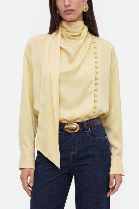 Button Front Shawl Collar Blouse