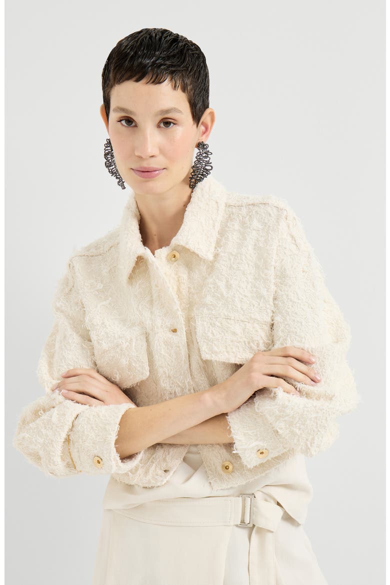 Fuzzy denim outerwear jacket, Alternate, color, Ivory