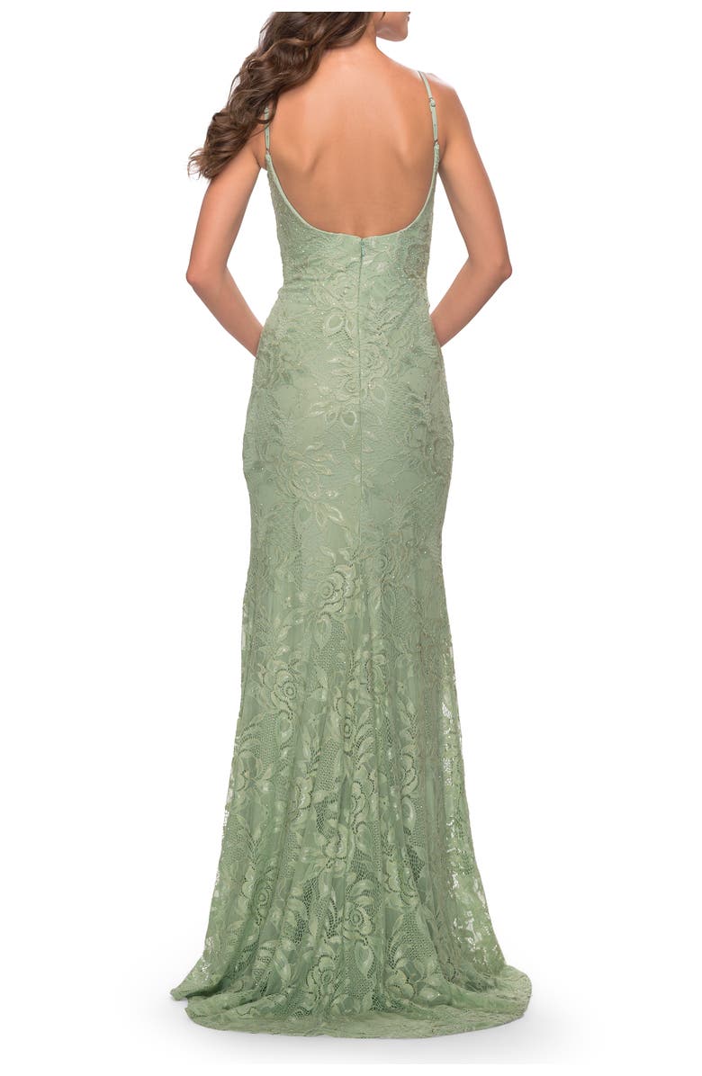 La Femme Simple Stretch Lace Dress with Slit, Alternate, color, Sage