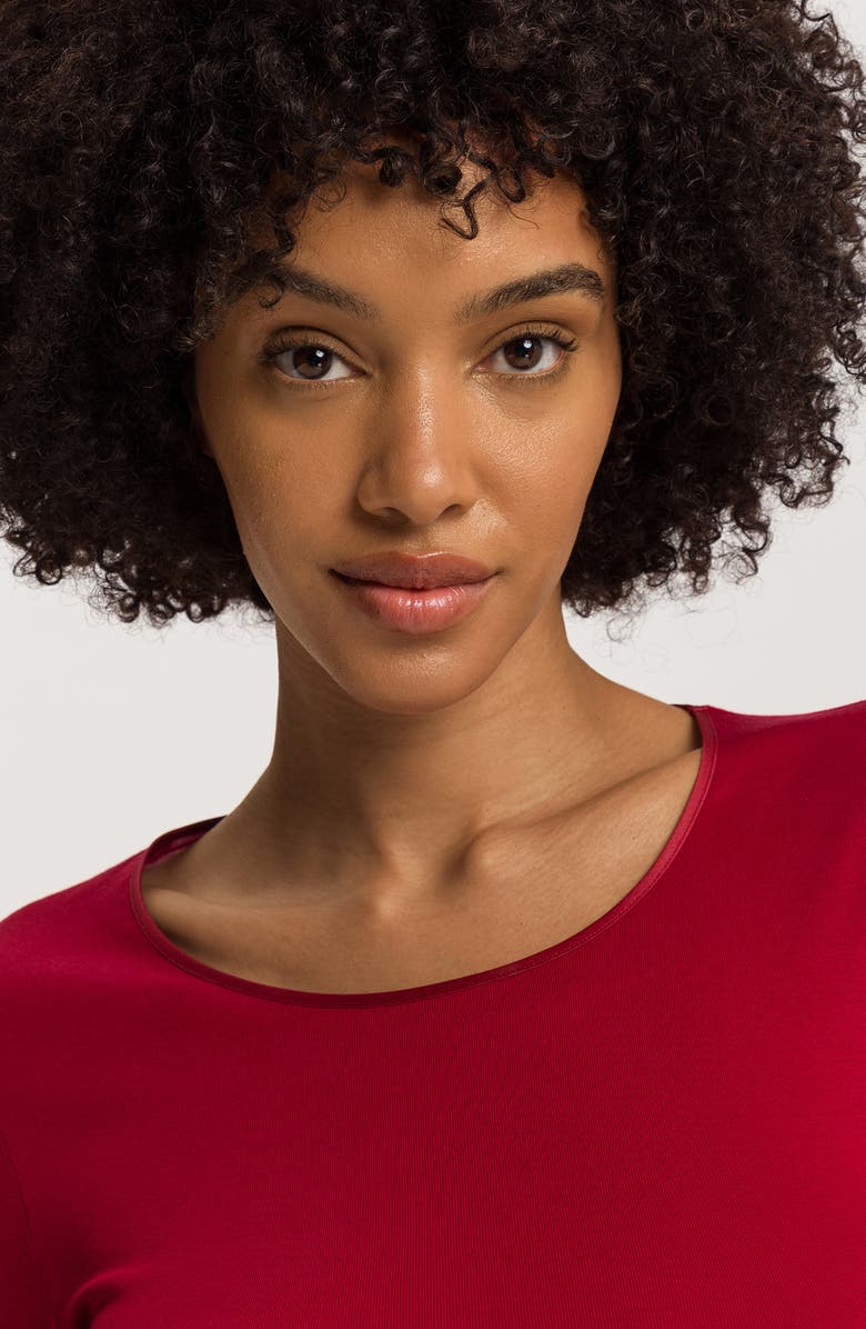 Hanro Seamless Long Sleeve Cotton Top, Alternate, color, Red Dahlia