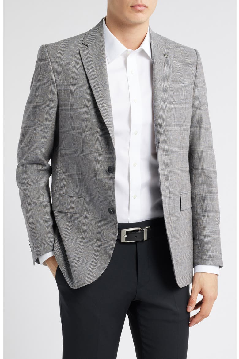 Ross Slim Fit Glen Plaid Wool & Cotton Blend Sport Coat, Main, color, GREY