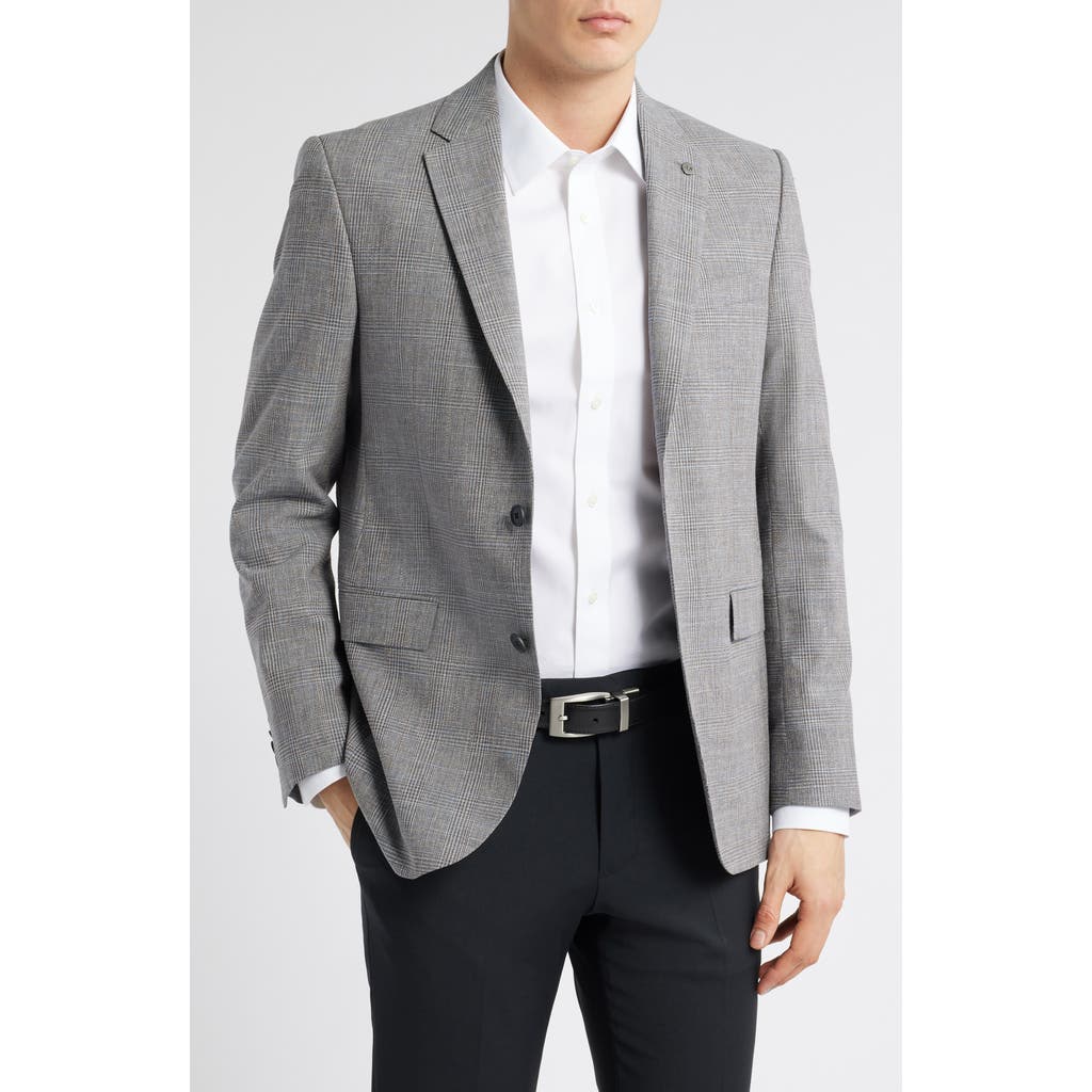 Allsaints Ross Slim Fit Glen Plaid Wool & Cotton Blend Sport Coat In Grey