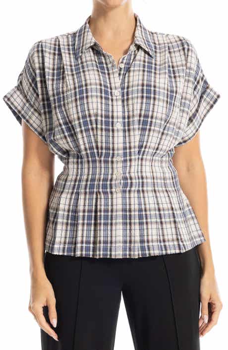 Plaid Pintucked Short Sleeve Shirt