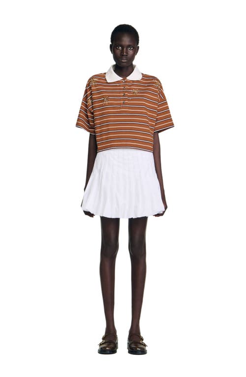 Sandro Womens Brown Striped Polo-collar Cotton-jersey T-shirt In Brown