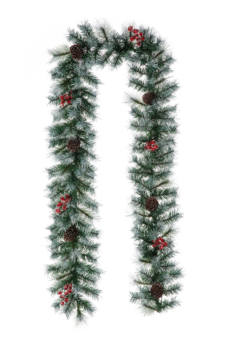 9ft Pre-Lit Artificial Christmas Garlands with Timer, Alternate, color, Flocked Green