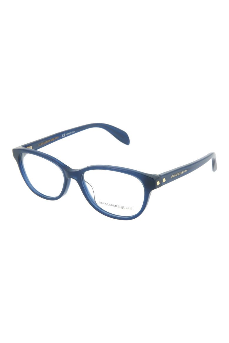 Alexander McQueen 52mm Cat Eye Optical Frames, Alternate, color, SHINY MILKY BLUE