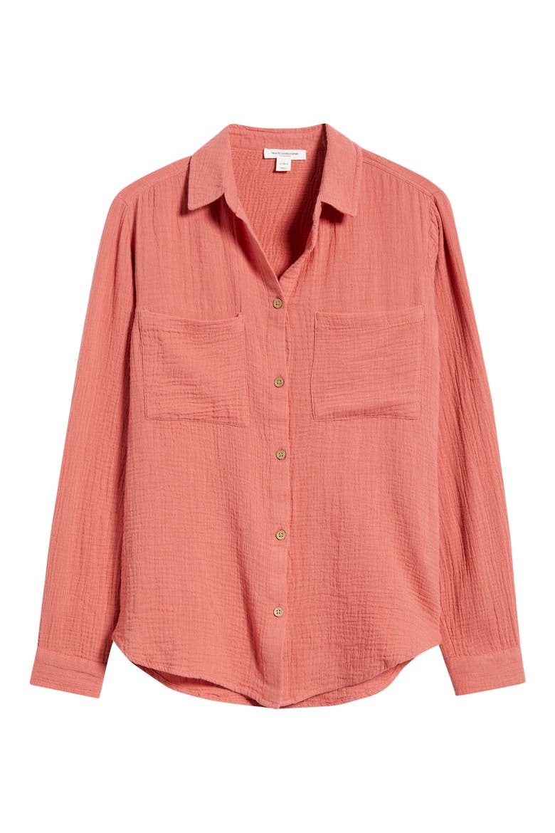 Micaela Cotton Button-Up Shirt, Alternate, color, CAYENNE
