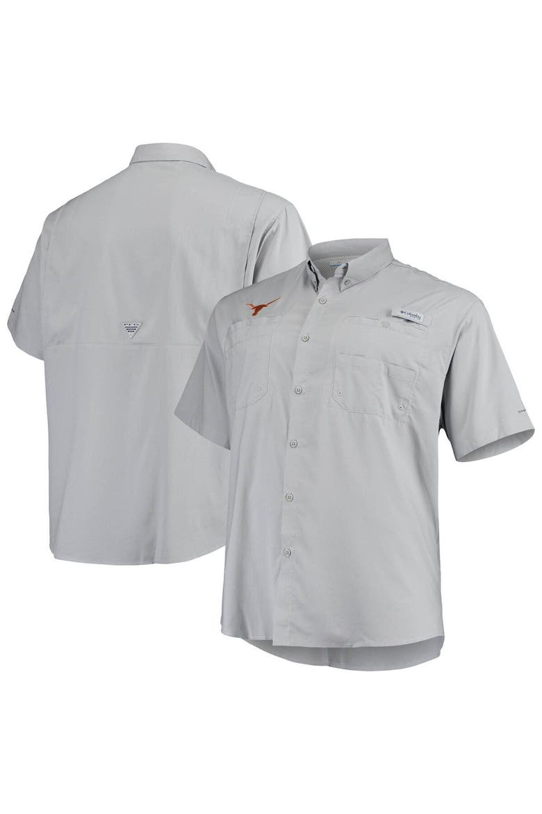 Men's Columbia Gray Texas Longhorns Big & Tall Tamiami Omni-Shade Button-Down Shirt, Main, color, Gray