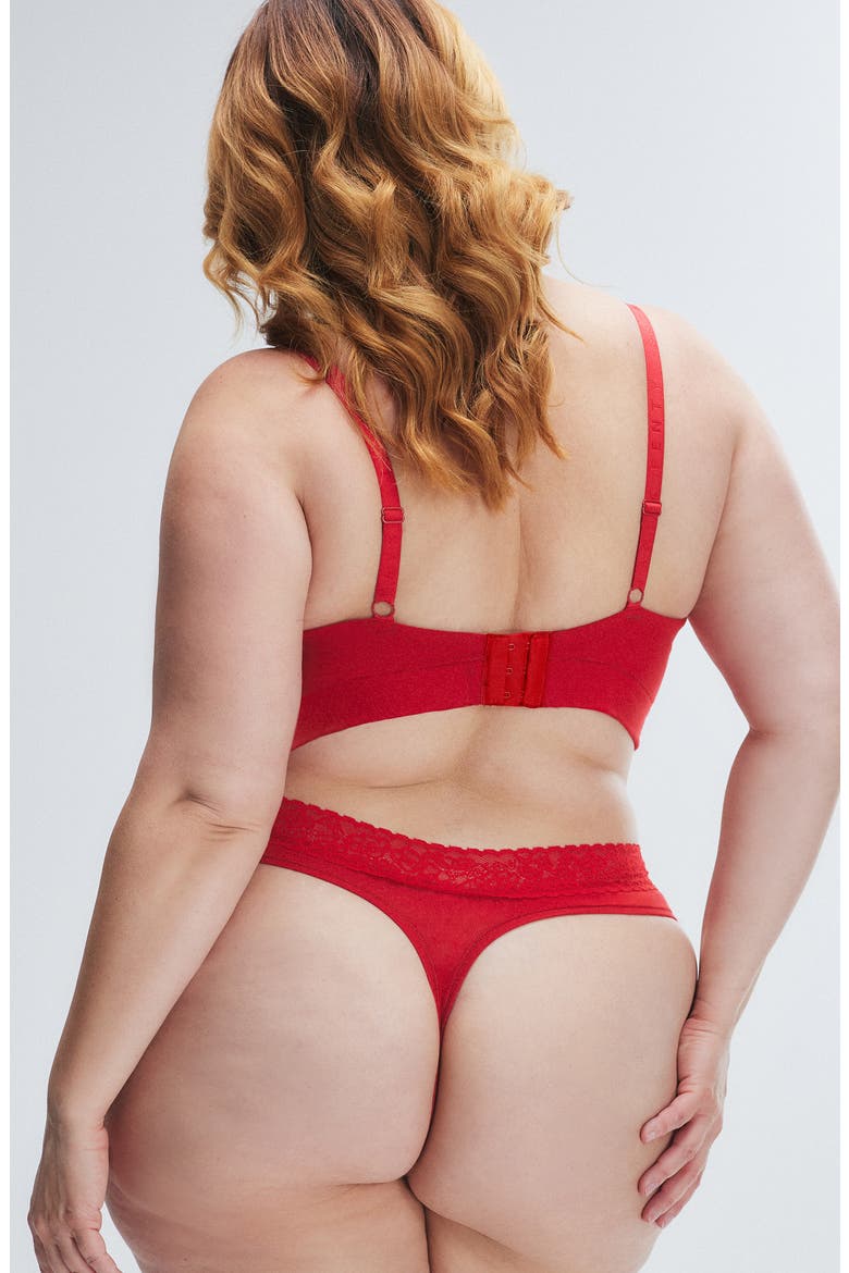 Essentials Lace Trim Stretch Cotton Thong, Alternate, color, TIMELESS RED