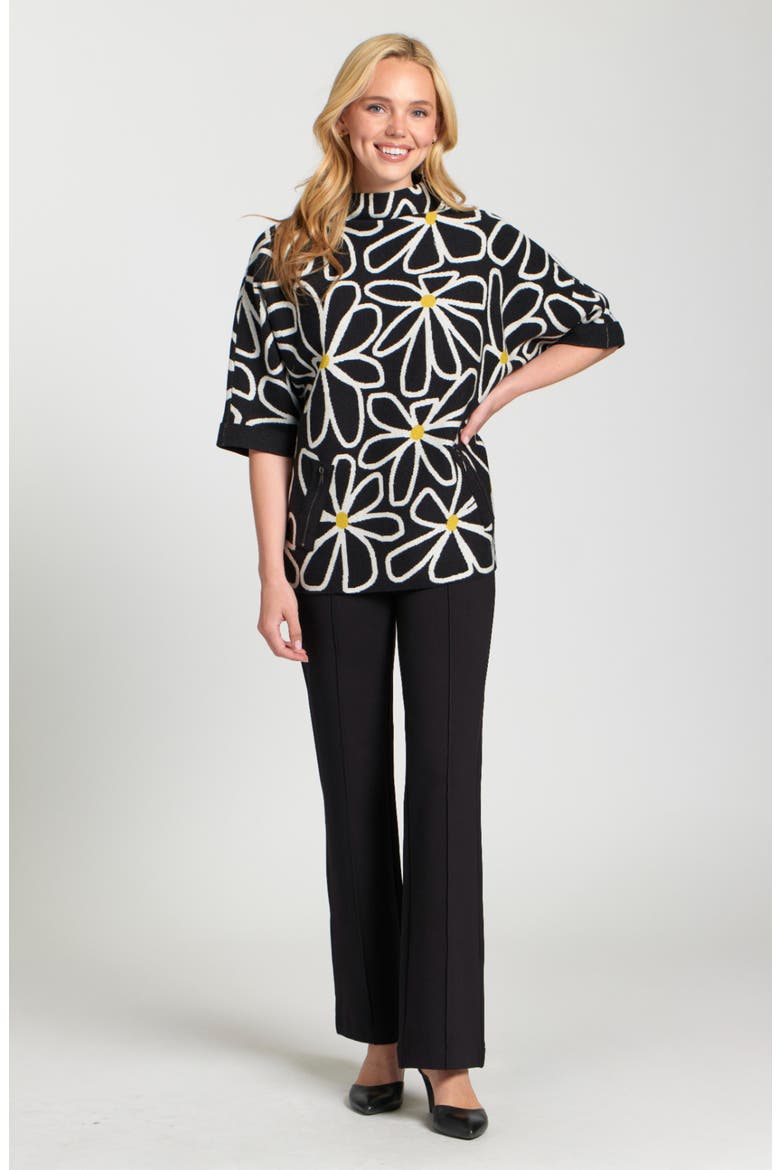 Whimsical Floral Sweater, Alternate, color, BLACK/ WHITE
