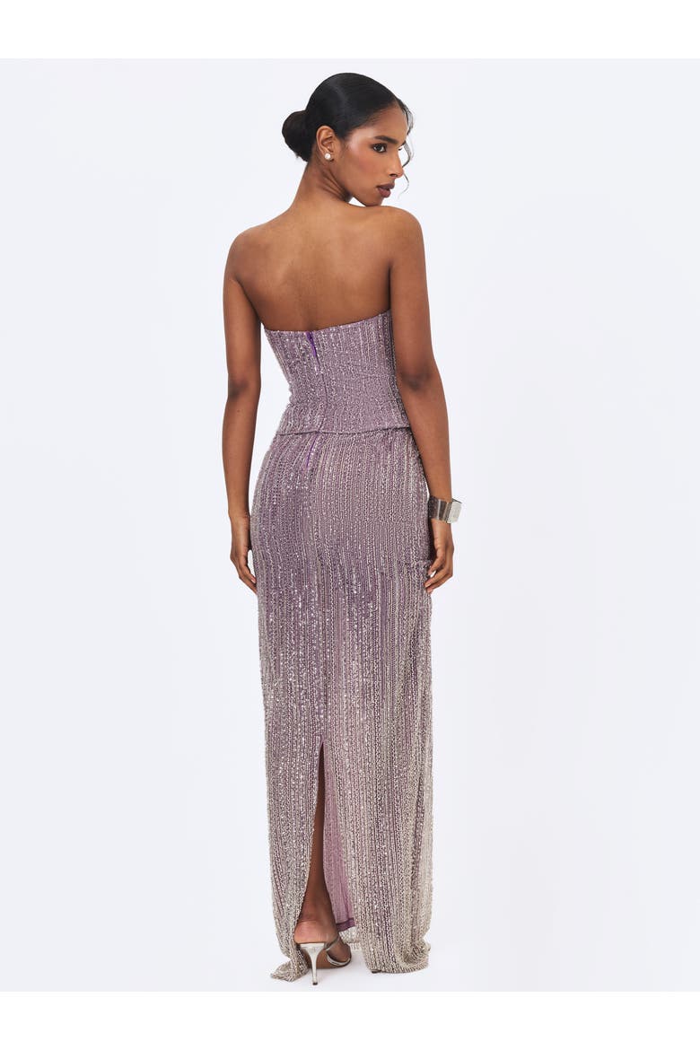 Tosca Crystal Beaded Corset Strapless Peplum Dress, Alternate, color, Purple