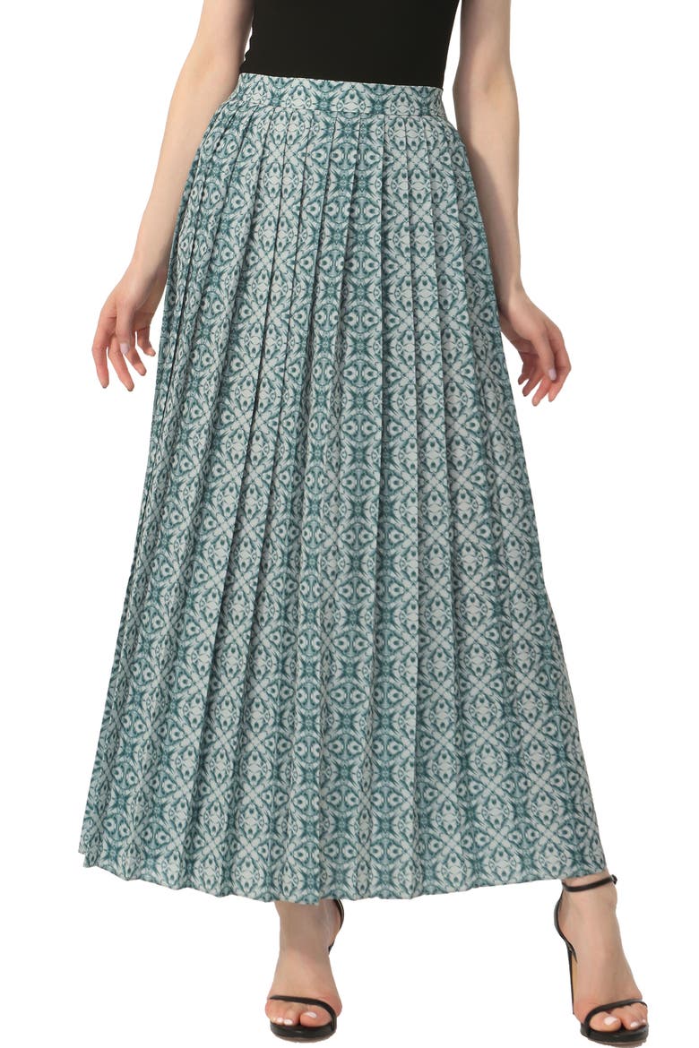 Women's Print Box Pleat Maxi Skirt, Main, color, Teal