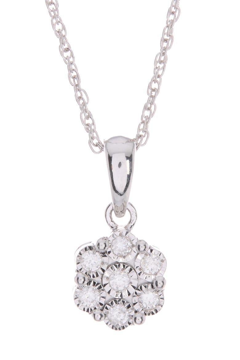 Sterling Silver Diamond Clover Pendant Necklace - 0.10 ctw, Main, color, WHITE