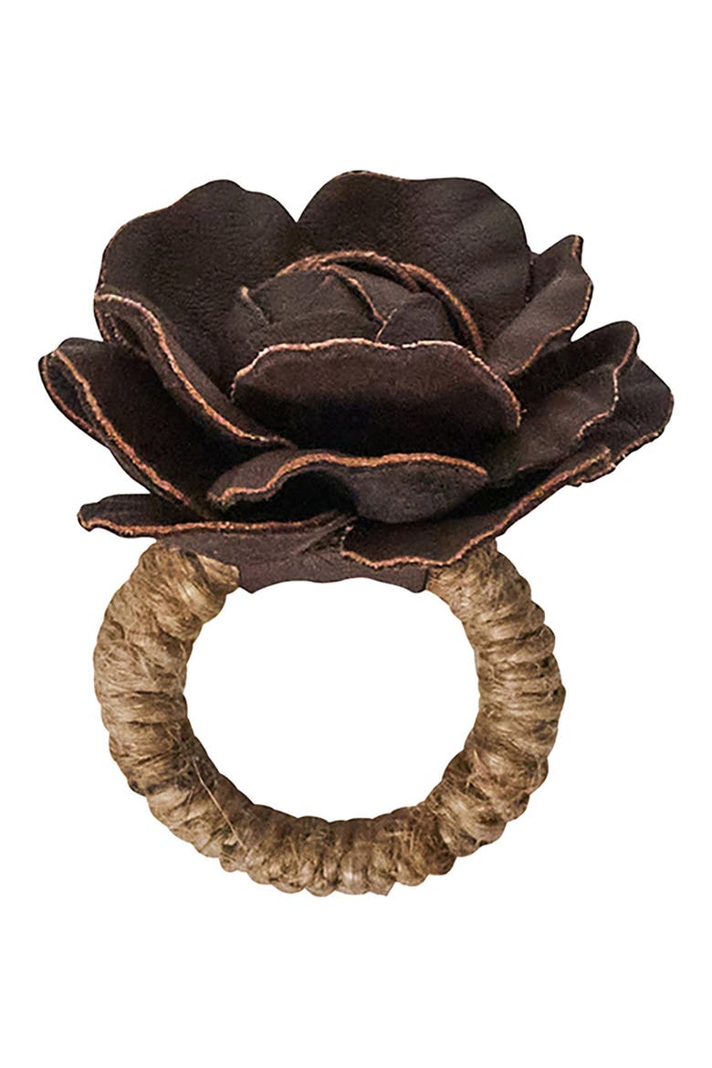 Camellia Set of 4 Napkin Rings, Alternate, color, BROWN
