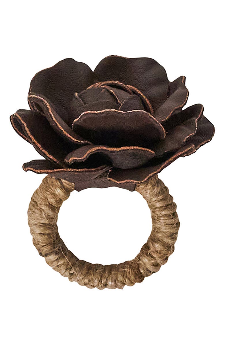 Juliska Camellia Set of 4 Napkin Rings, Alternate, color, Brown