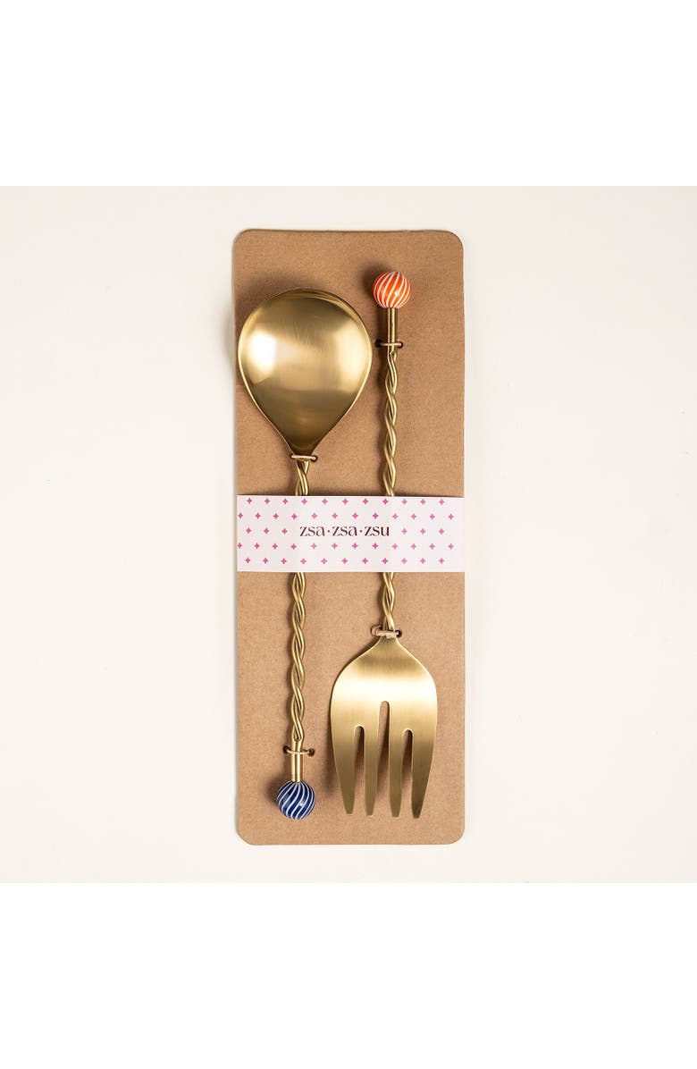 Zsa Zsa Zsu Rampur Set Of 2 Steel Salad Serving Cheerland, Alternate, color, Gold