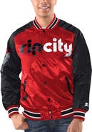 STARTER Men's Starter Red/Black Portland Trail Blazers Renegade Satin Full-Snap Varsity Jacket