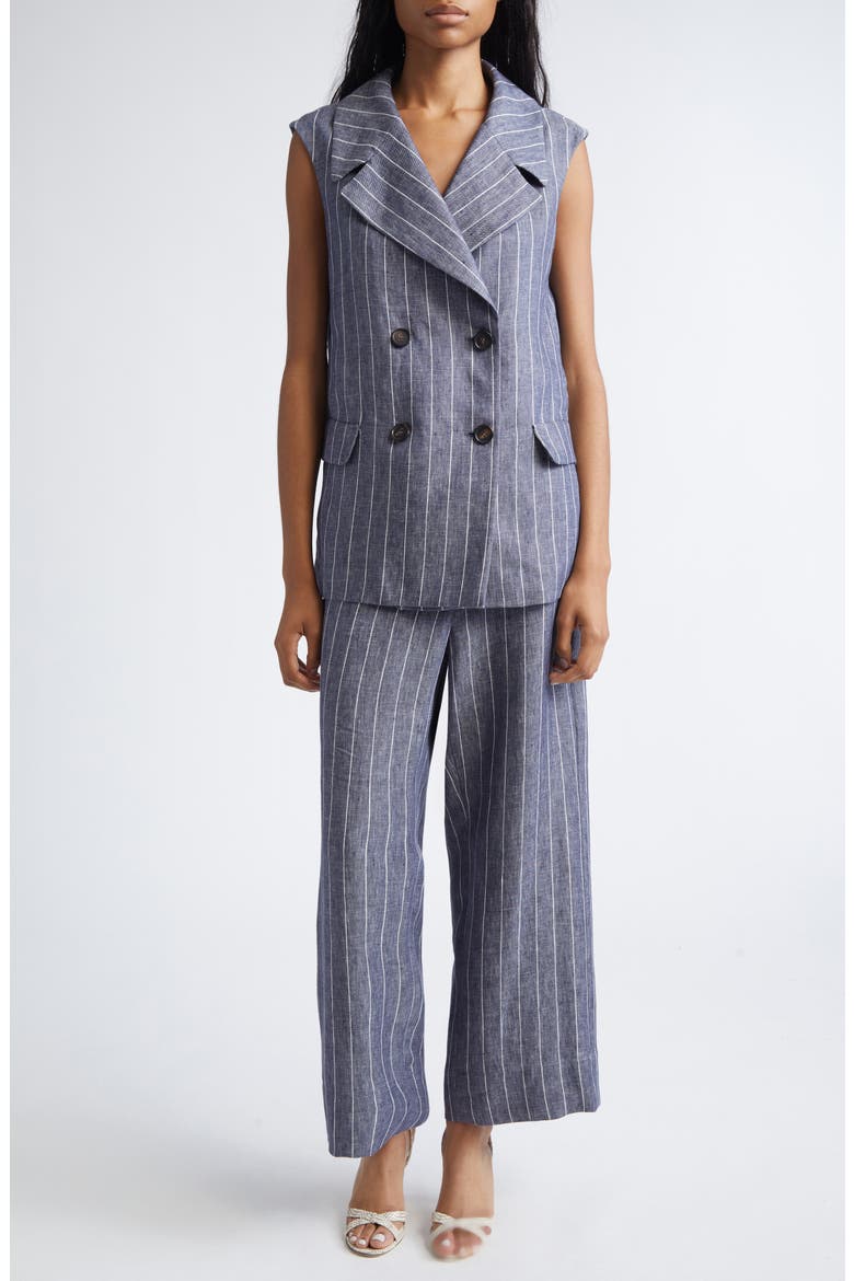 Cresta Pinstripe Linen Twill Wide Leg Crop Pants, Alternate, color, ULTRAMARINE