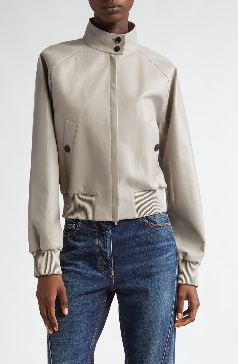 FERRAGAMO Leather Crop Bomber Jacket, Main, color, 