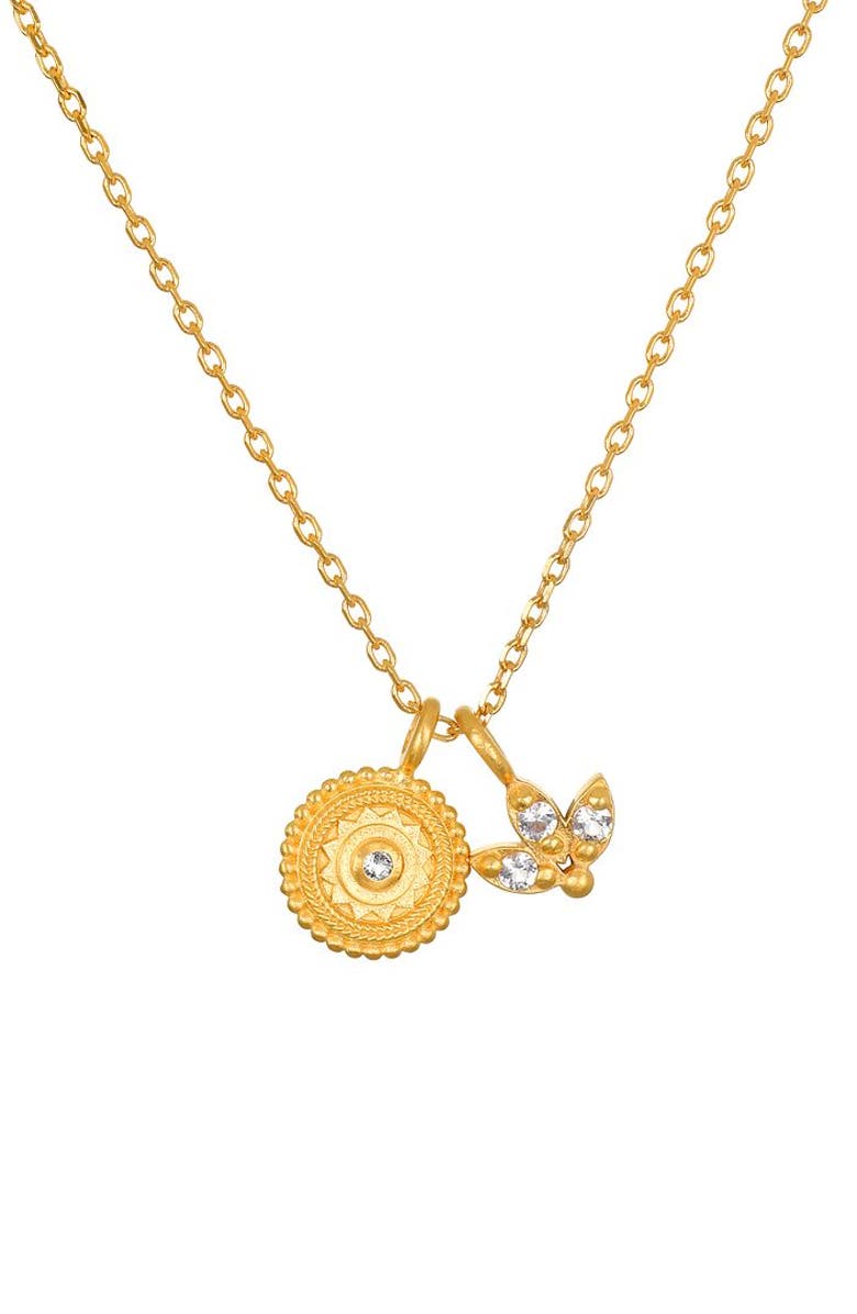 Satya Jewelry Manifesting Possibilities Lotus White Topaz Necklace, Main, color, Metallic Gold