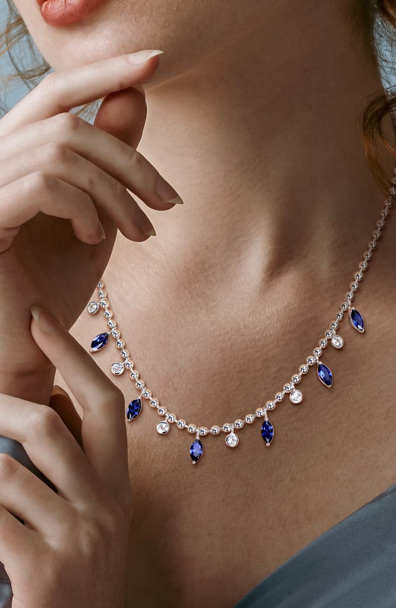 DELMAR Lab Created Sapphire & Lab Created White Sapphire Necklace, Alternate, color, Blue