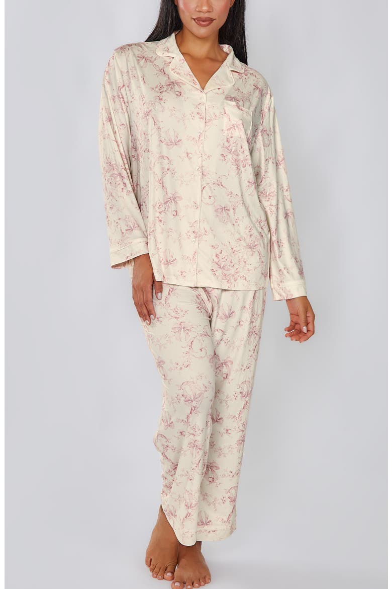 Toile Print Long Sleeve Pajama Set, Main, color, Ivory