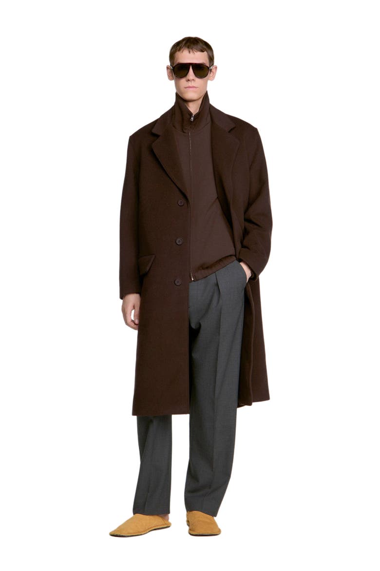 Long wool and cashmere coat, Alternate, color, Chocolate