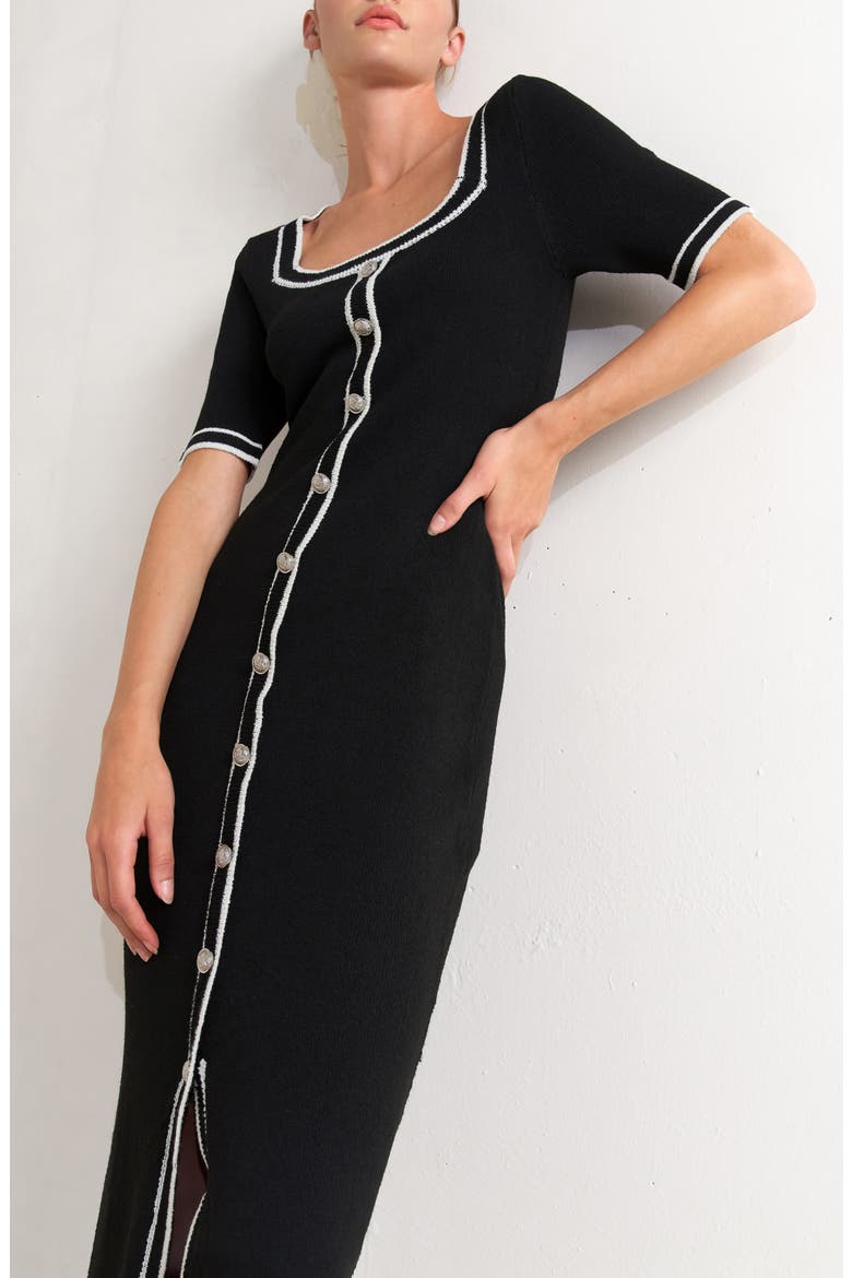 Knit Midi Dress, Alternate, color, BLACK/ WHITE